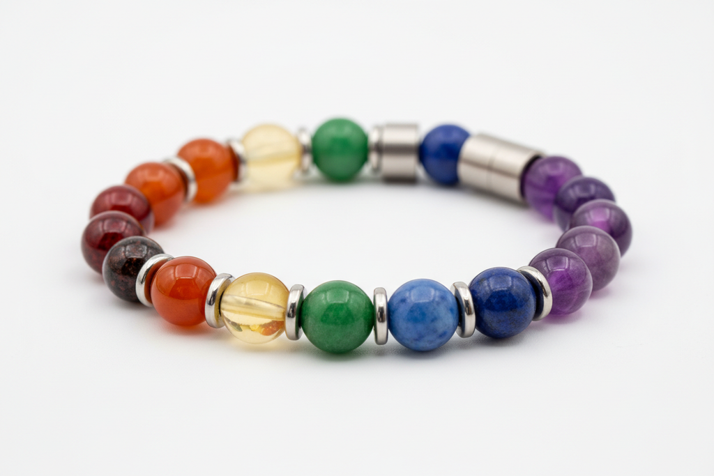 Bracciale 7chakra con distanziatore in acciaio