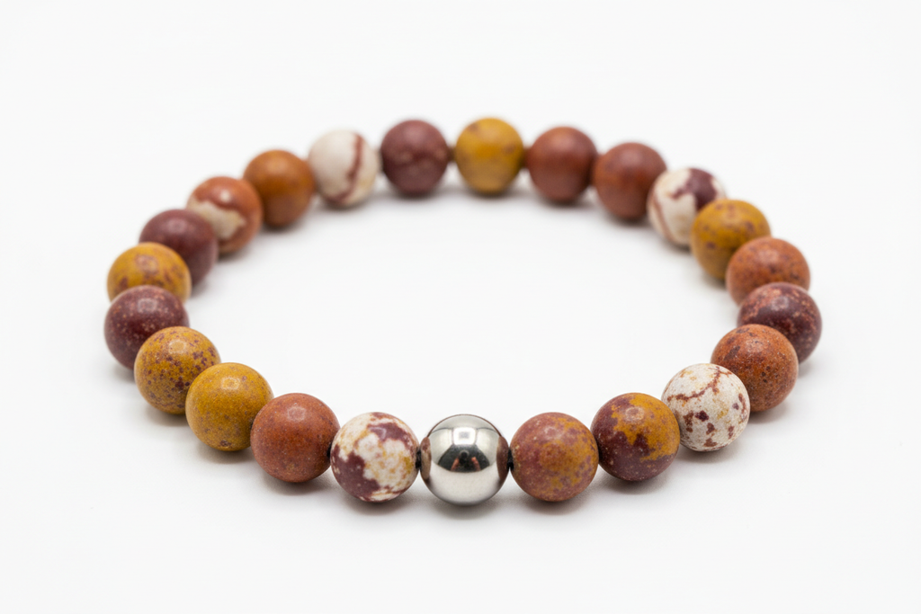 Bracciale 8mm mokaite con distanziatore in acciaio rotondo
