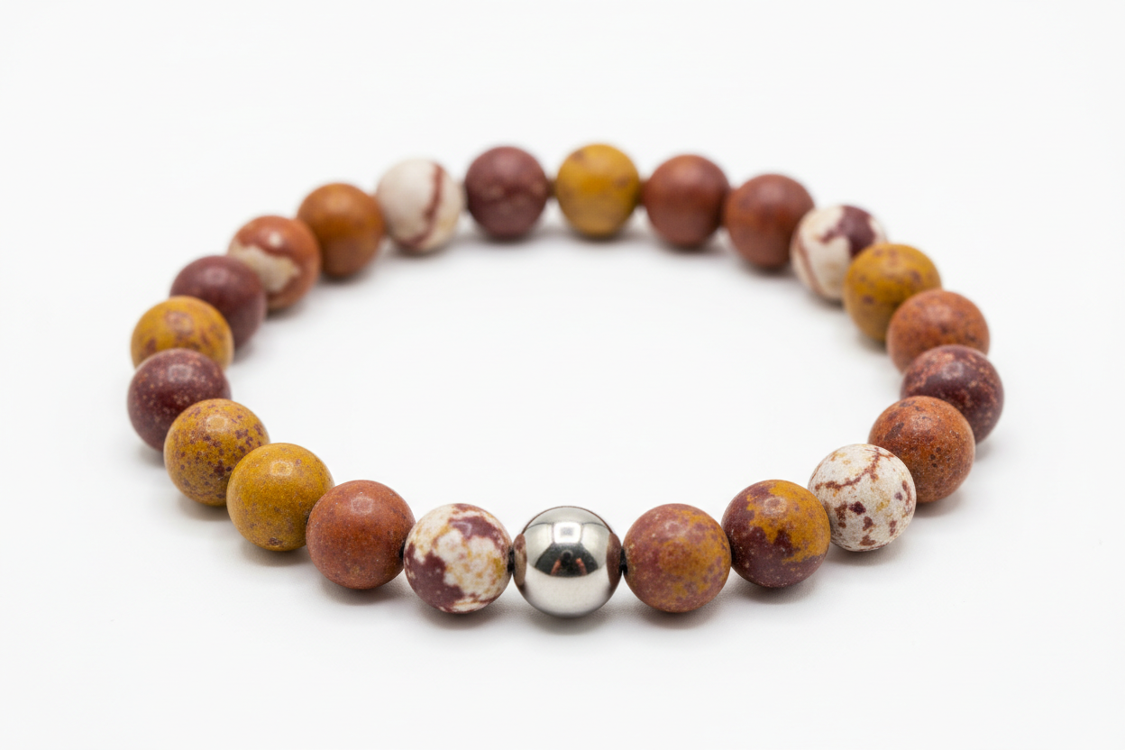 Bracciale 8mm mokaite con distanziatore in acciaio rotondo